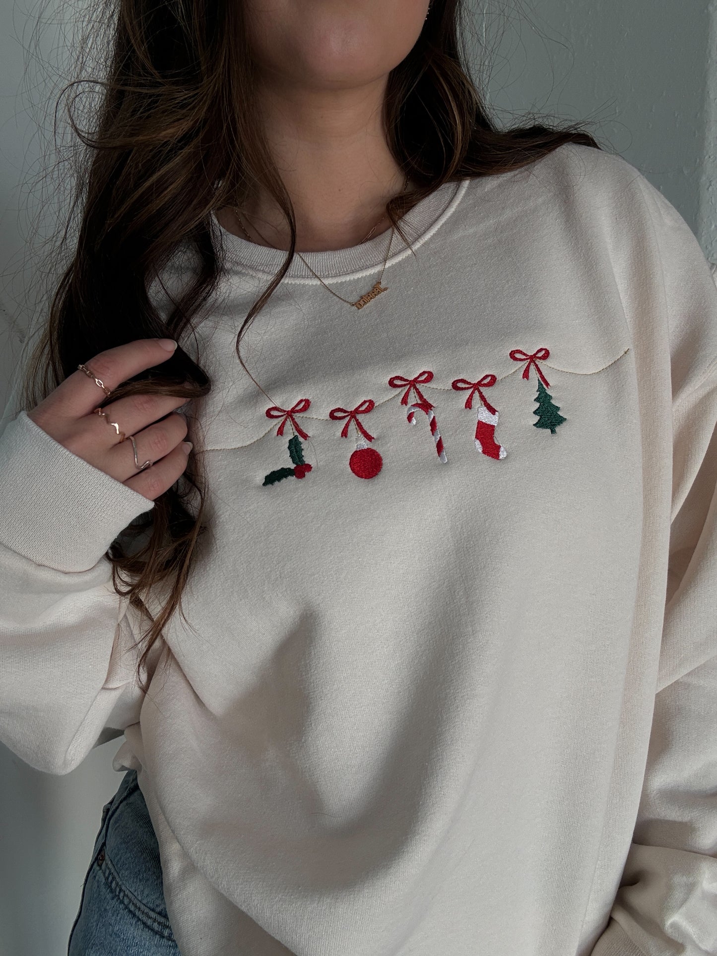 Holiday Bow Garland Embroidered Sweatshirt