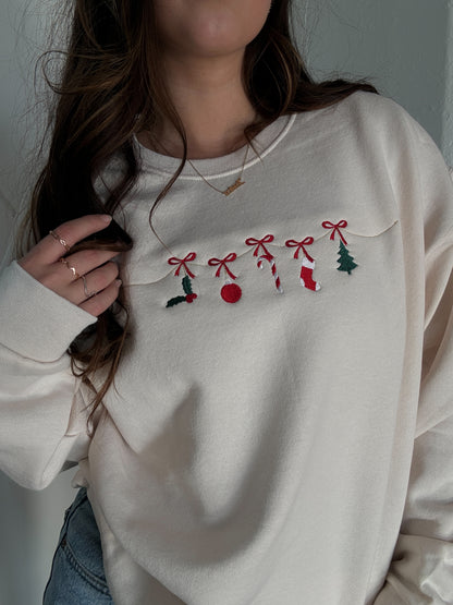 Holiday Bow Garland Embroidered Sweatshirt