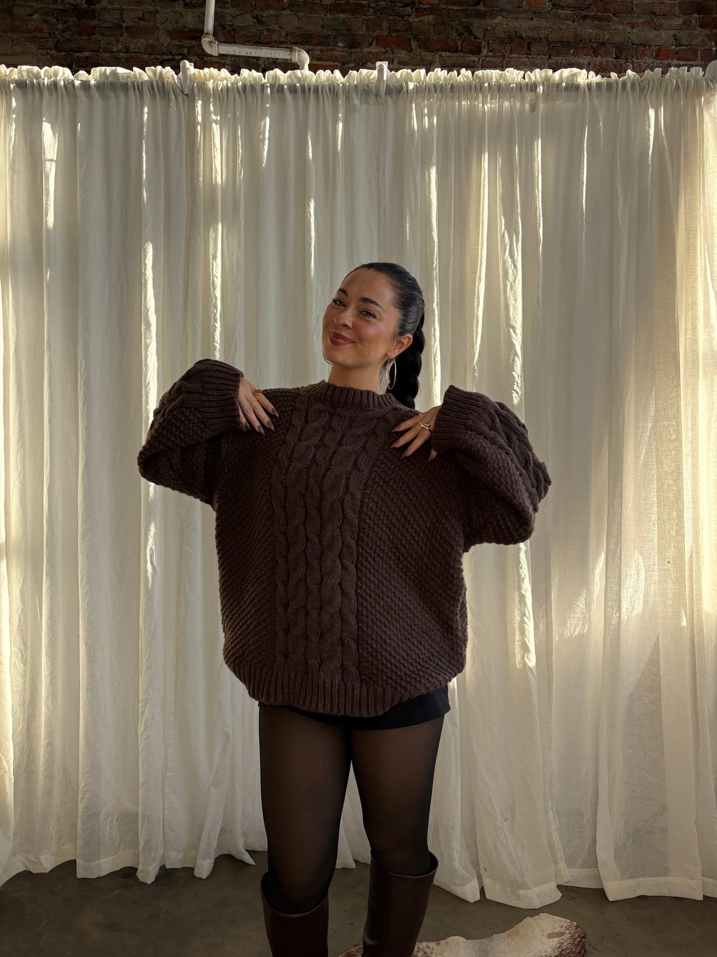 Chocolate Cable Knit Sweater