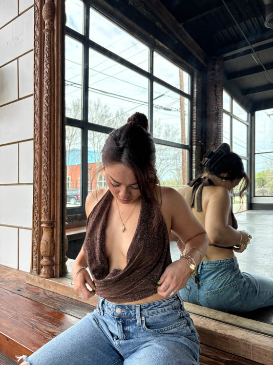 That Me Espresso Sparkle Halter Top