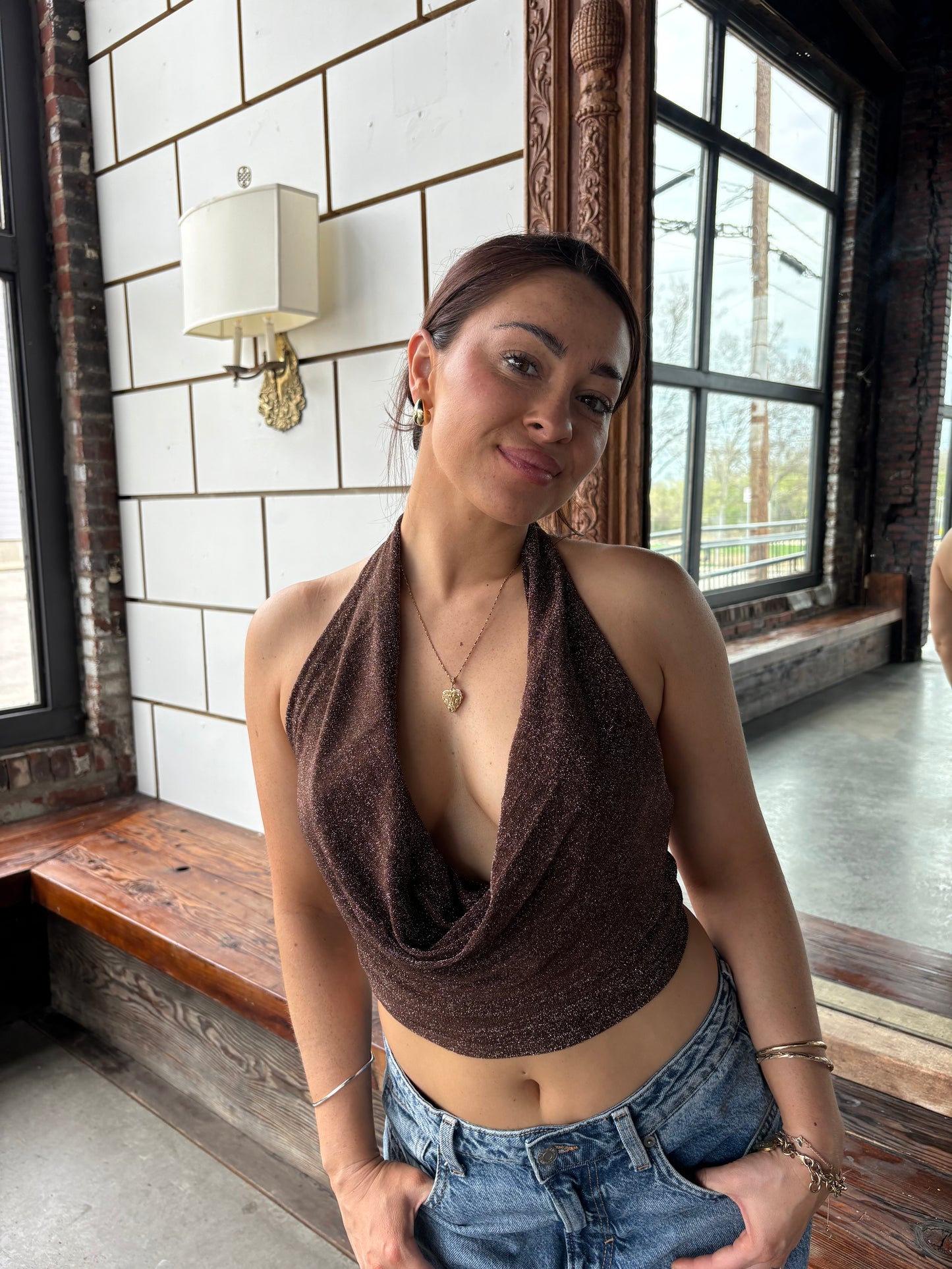 That Me Espresso Sparkle Halter Top