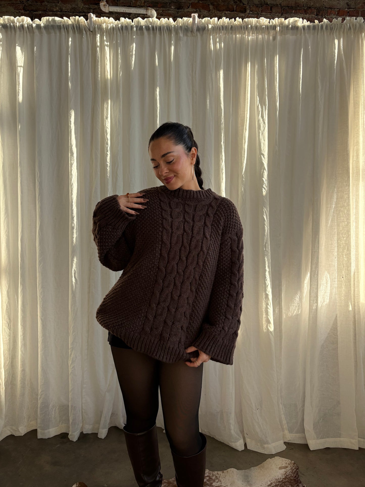 Chocolate Cable Knit Sweater