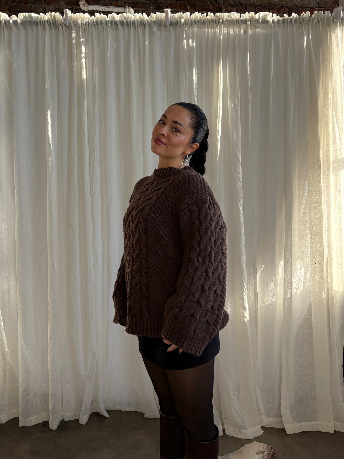 Chocolate Cable Knit Sweater