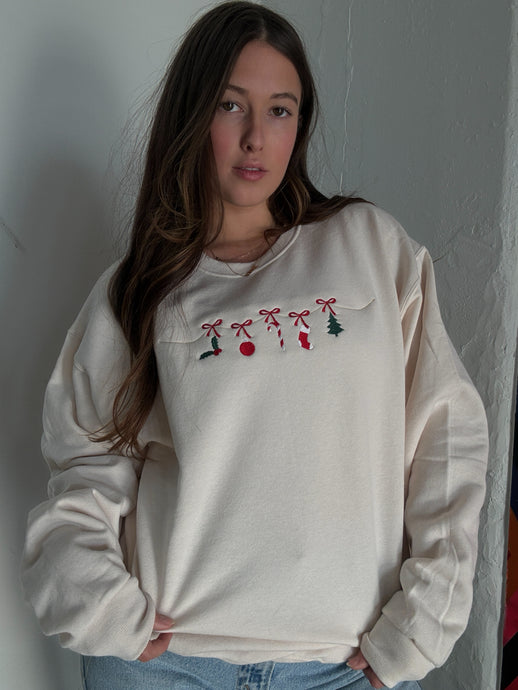 Holiday Bow Garland Embroidered Sweatshirt