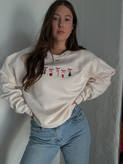 Holiday Bow Garland Embroidered Sweatshirt