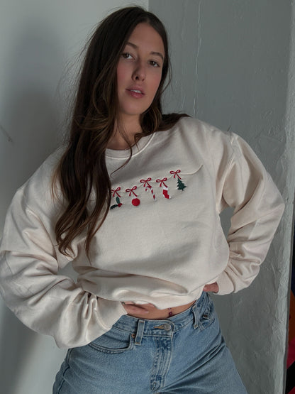Holiday Bow Garland Embroidered Sweatshirt