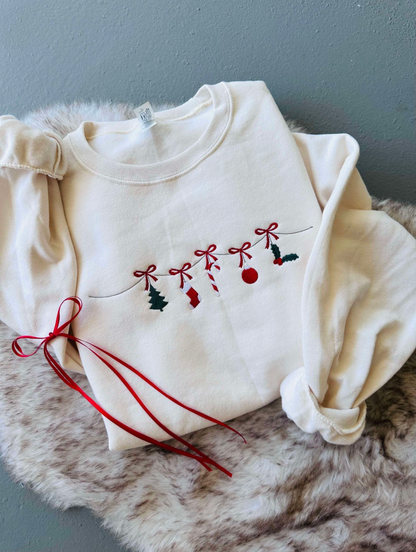 Holiday Bow Garland Embroidered Sweatshirt